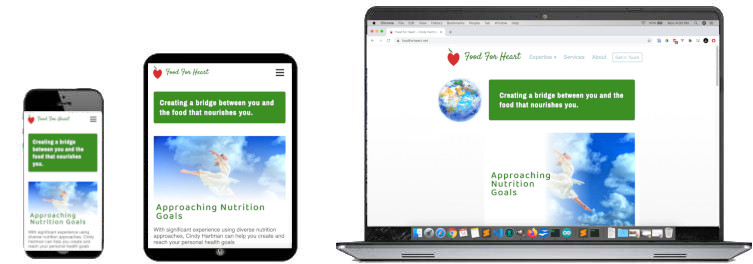 foodforheart.com responsive site preview - across device sizes